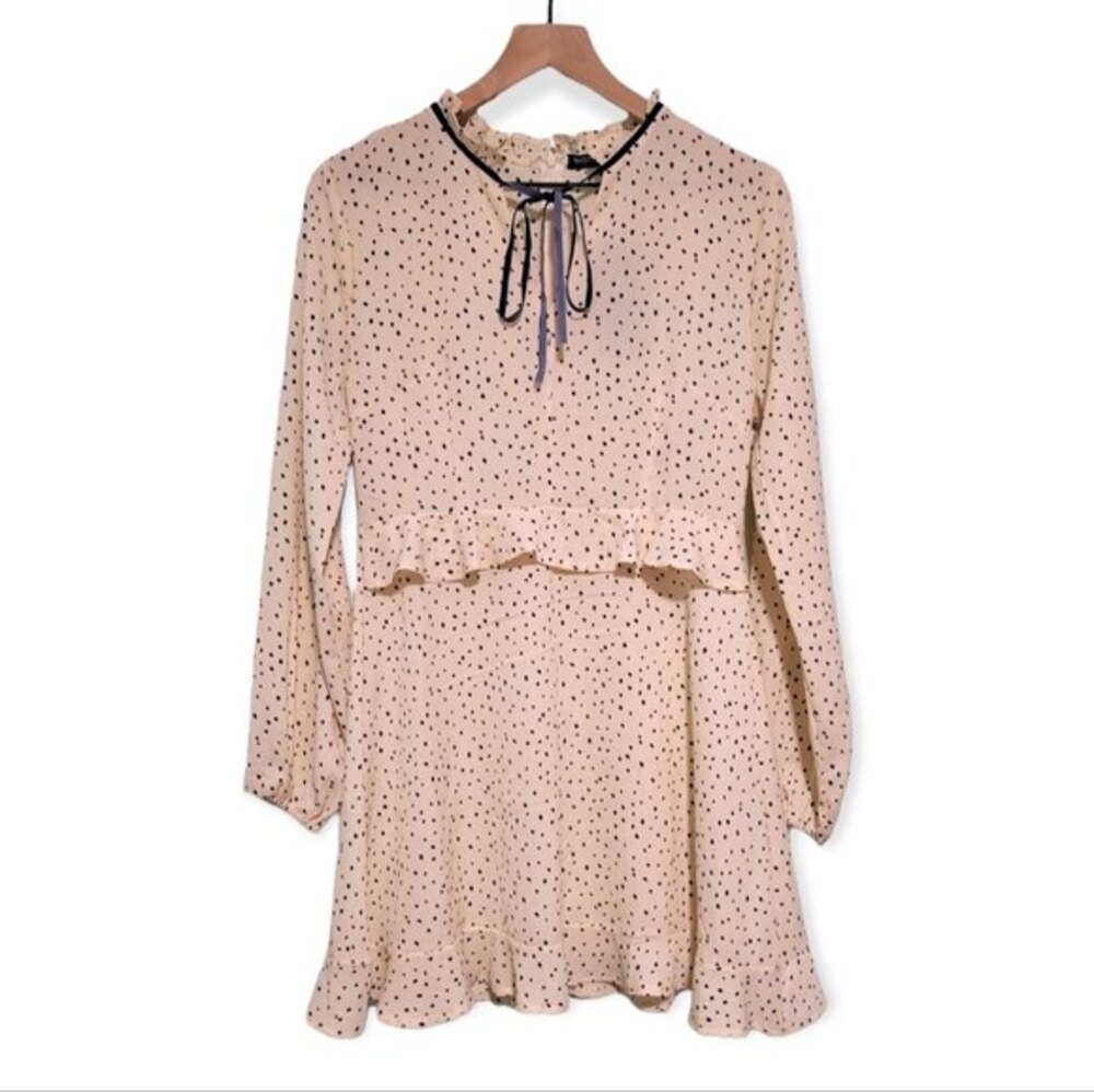 Nasty Gal Ditsy Polka Dot Ruffle Tea Cream Mini Dress Size 8 NWT